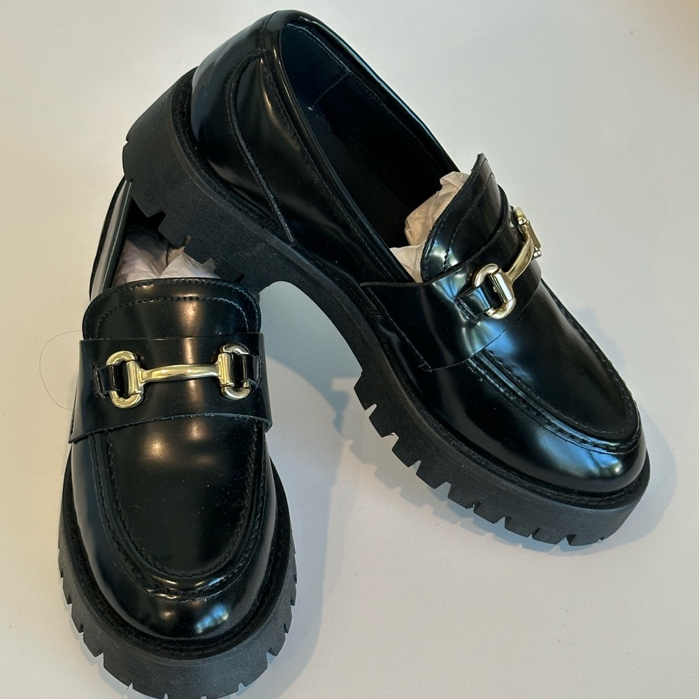 Steve Madden Lando Chunky Lug Sole Platform Black Loafer Womens Size 9